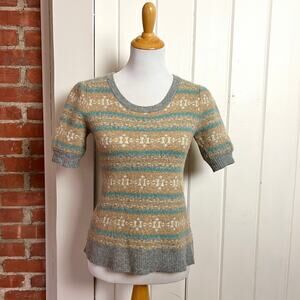 Sundance Fair Isle Short Sleeves Wool Cashmere Angora Sweater Top M Cottagecore